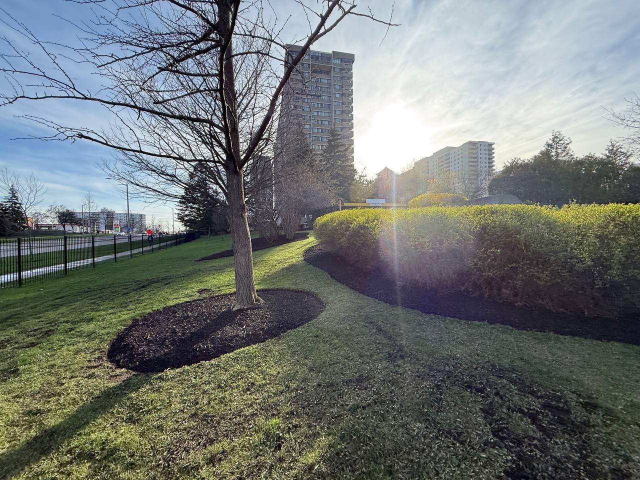 Multi-unit mulch bed finish